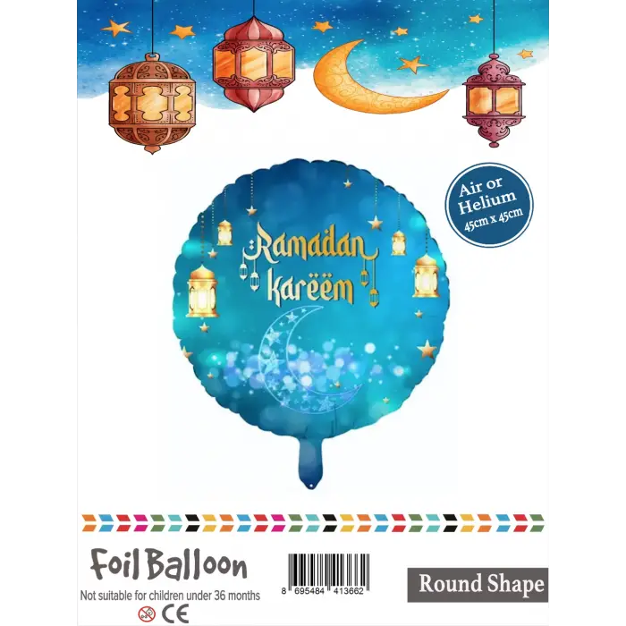 18Yuvarlak Mavi Ramazan Folyo Balon