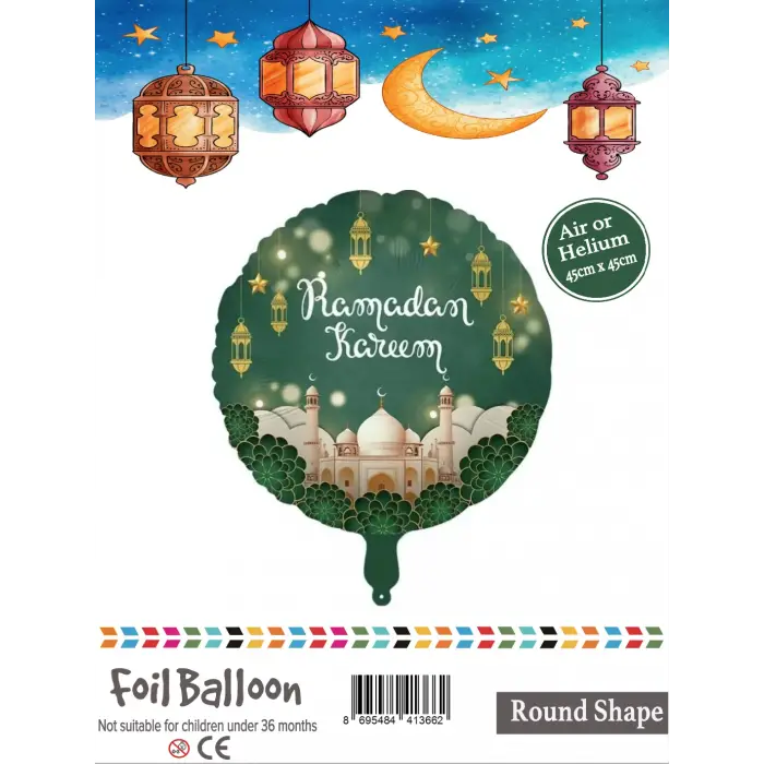 18Yuvarlak Yeşil Ramazan Folyo Balon