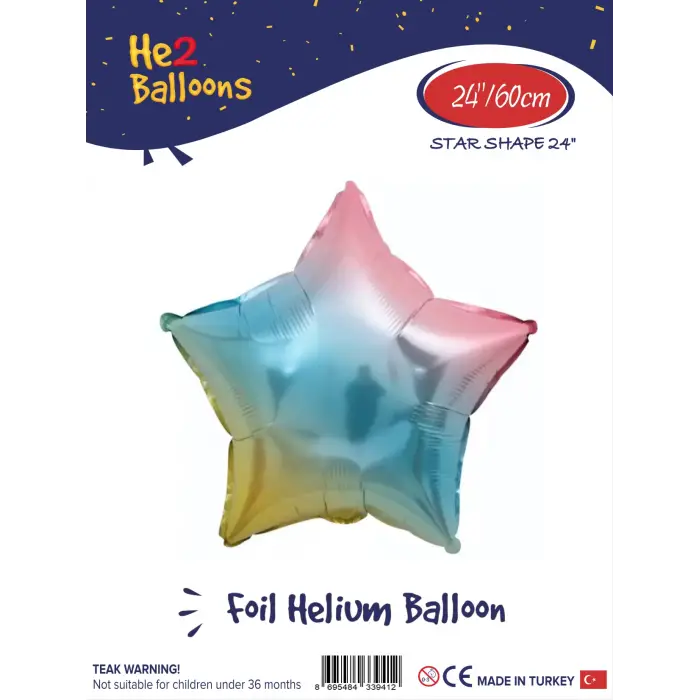 24 Gökkuşağı Yıldız Folyo Balon