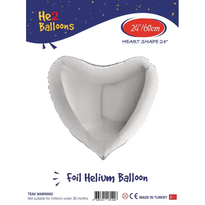 24 Gümüş Kalp Folyo Balon