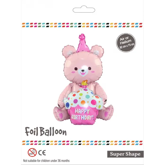 Pembe Oturan Ayı Folyo Balon