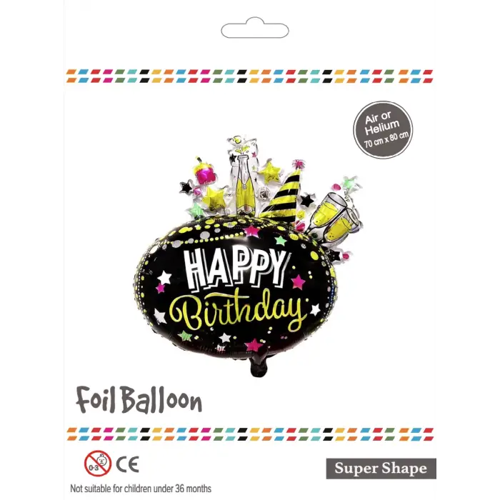 Siyah Party Happy Birthday Folyo Balon