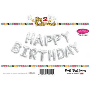 16Gümüş Happy Birthday Folyo Balon