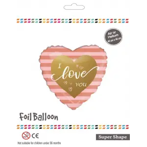 18 Kalp Çizgili I Love You Folyo Balon
