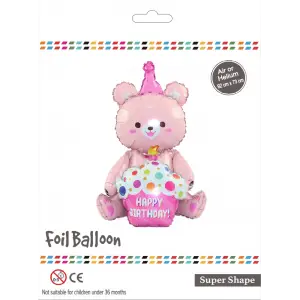 Pembe Oturan Ayı Folyo Balon
