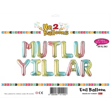 16 Gökkuşağı Renk Mutlu Yıllar Set Balon