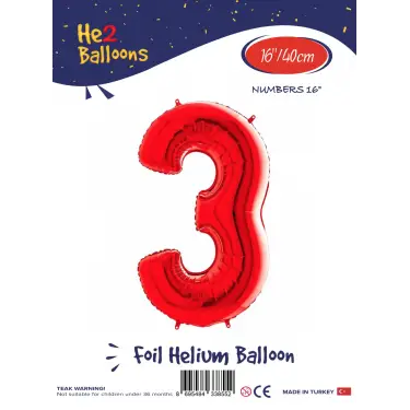 16Kırmızı Folyo Balon ( 3 )