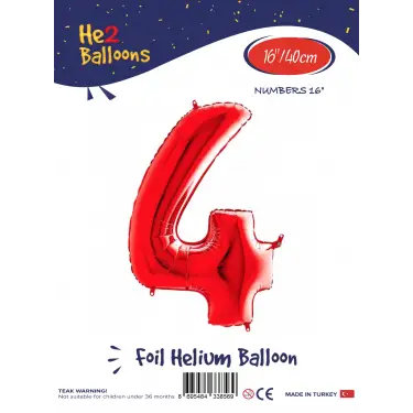 16Kırmızı Folyo Balon ( 4 )