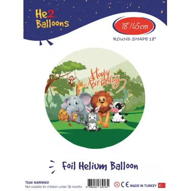 18Baskılı Yuvarlak Folyo Balon(Safari)