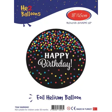 18Baskılı Yuvarlak Folyo Balon(Konfeti Birthday)