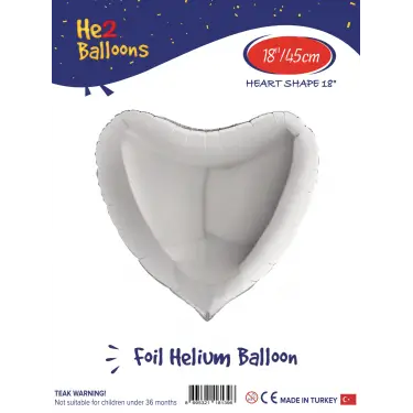 18 Gümüş Kalp Folyo Balon