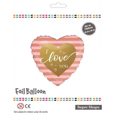 18 Kalp Çizgili I Love You Folyo Balon