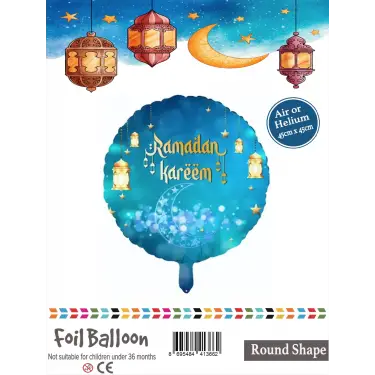 18Yuvarlak Mavi Ramazan Folyo Balon