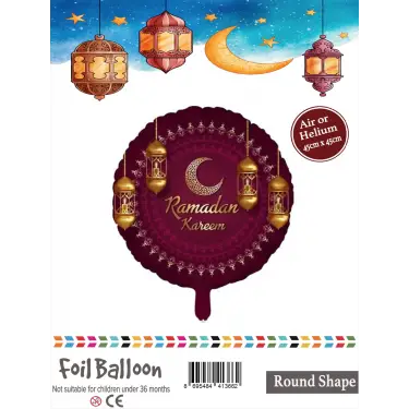 18Yuvarlak Mor Ramazan Folyo Balon
