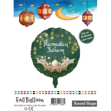 18Yuvarlak Yeşil Ramazan Folyo Balon