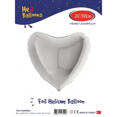 24 Gümüş Kalp Folyo Balon