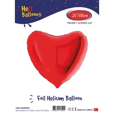 24 Kırmızı Kalp Folyo Balon