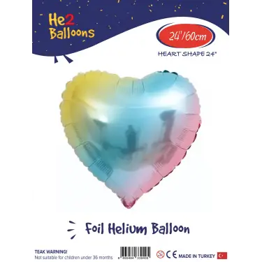 24 Gökkuşağı Kalp Folyo Balon