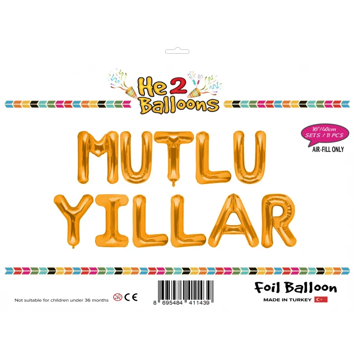 16 Altın Renk Mutlu Yıllar Set Balon