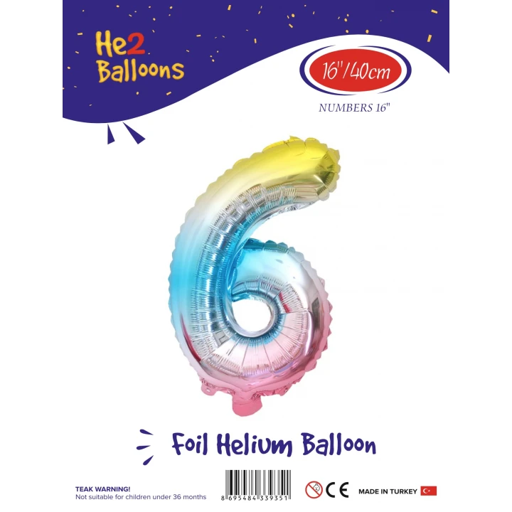 16Gökkuşağı Renk Folyo Balon ( 6 )