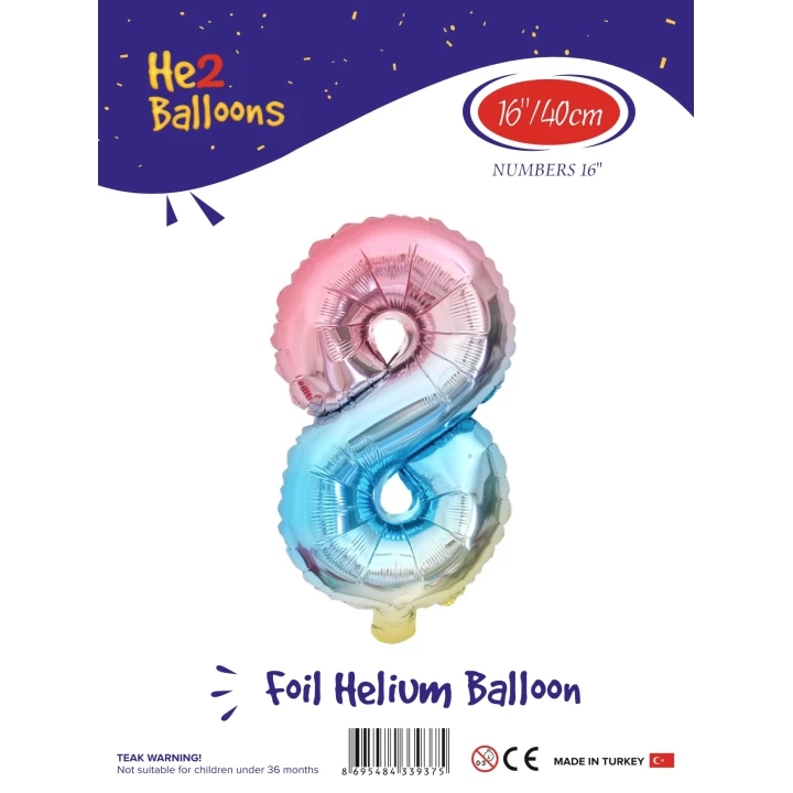 16Gökkuşağı Renk Folyo Balon ( 8 )