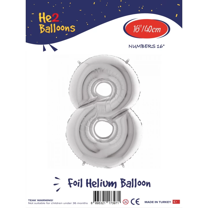 16Gümüş Renk Folyo Balon ( 8 )