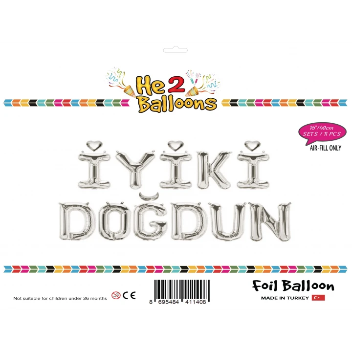 16 Gümüş Renk İyiki Doğdun Set Balon
