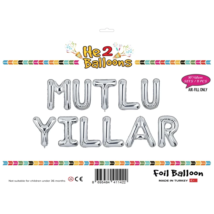 16 Gümüş Renk Mutlu Yıllar Set Balon