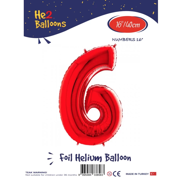 16Kırmızı Renk Folyo Balon ( 6 )