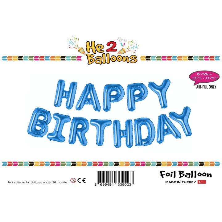 16Mavi Happy Birthday Folyo Balon