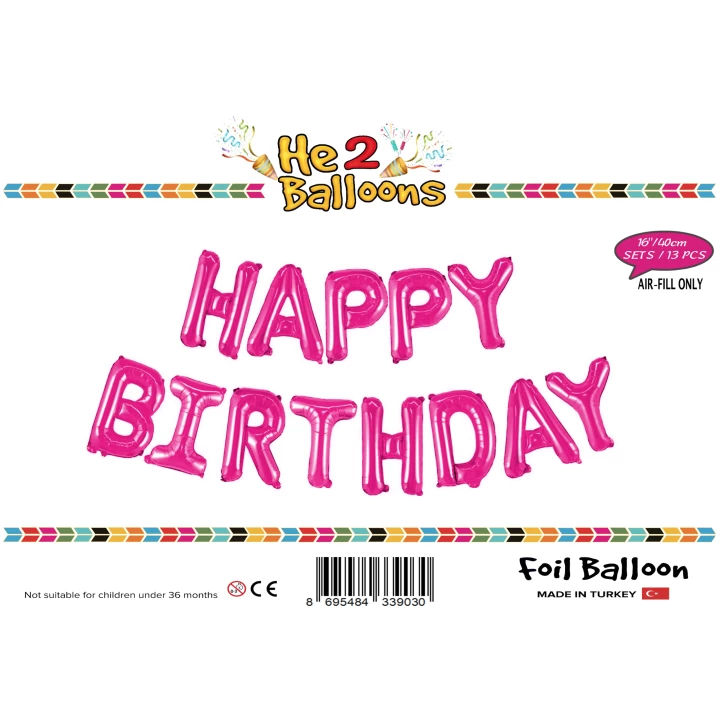 16Pembe Happy Birthday Folyo Balon