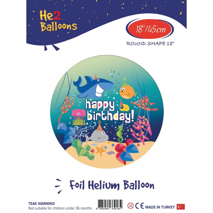 18Baskılı Ocean Yuvarlak Folyo Balon