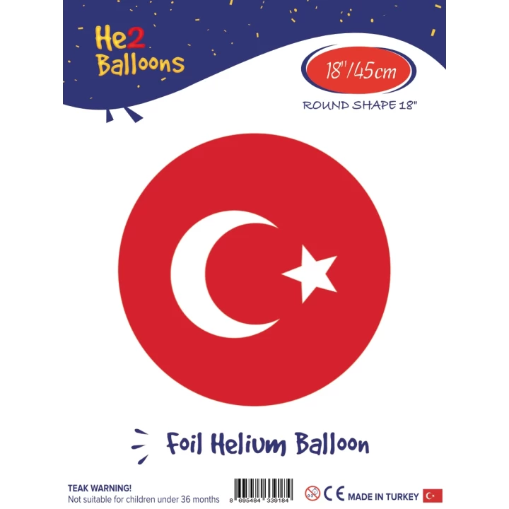 18Bayrak Baskılı Yuvarlak Folyo Balon