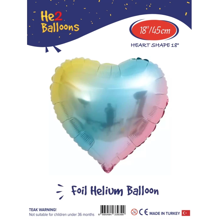 18 Gökkuşağı Kalp Folyo Balon