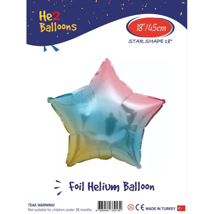 18 Gökkuşağı Renk Yıldız Folyo Balon
