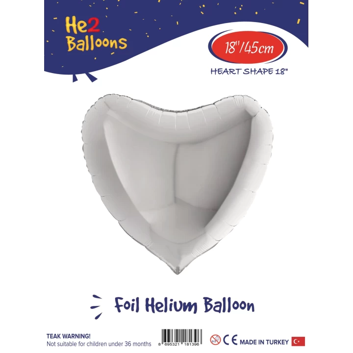18 Gümüş Kalp Folyo Balon