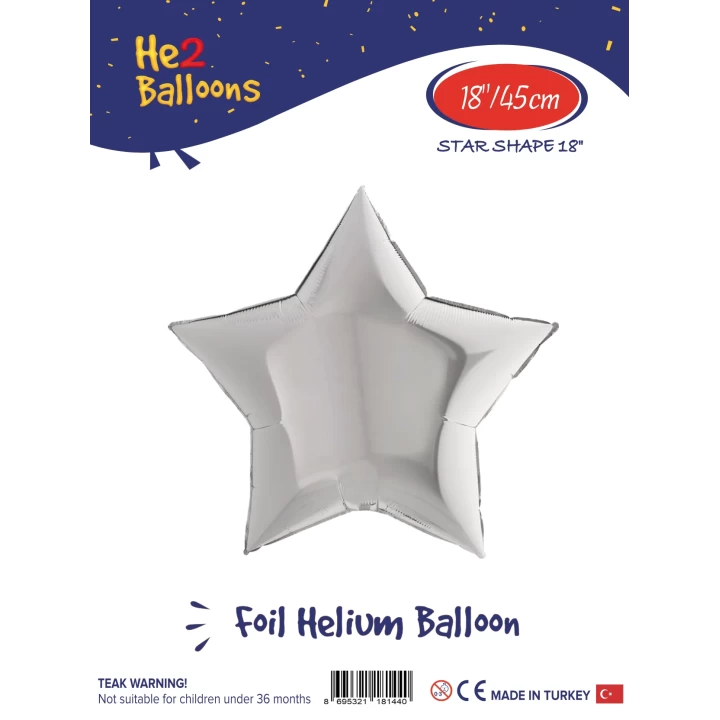 18 Gümüş Renk Yıldız Folyo Balon