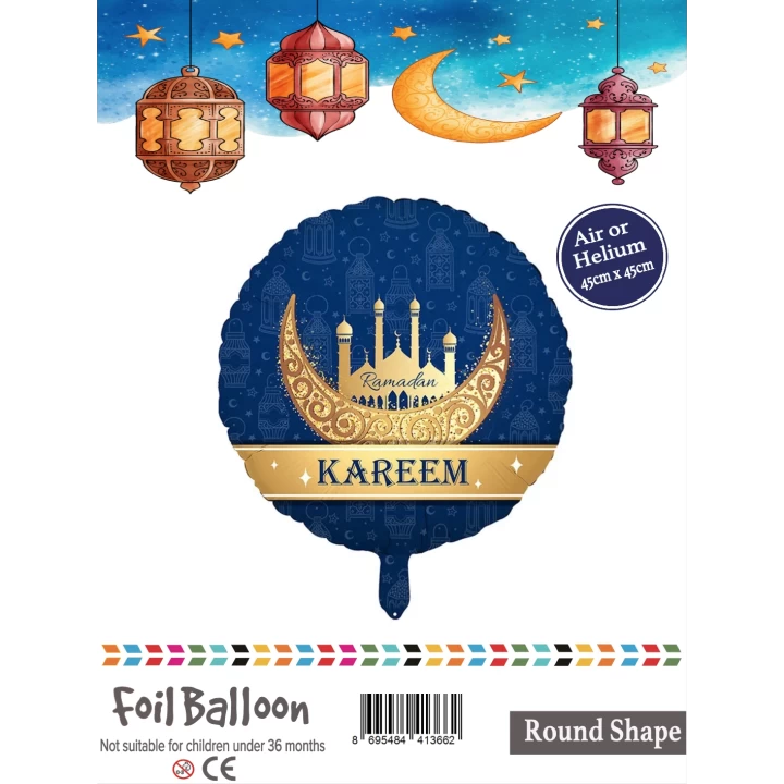 18Yuvarlak Lacivert Ramazan Folyo Balon