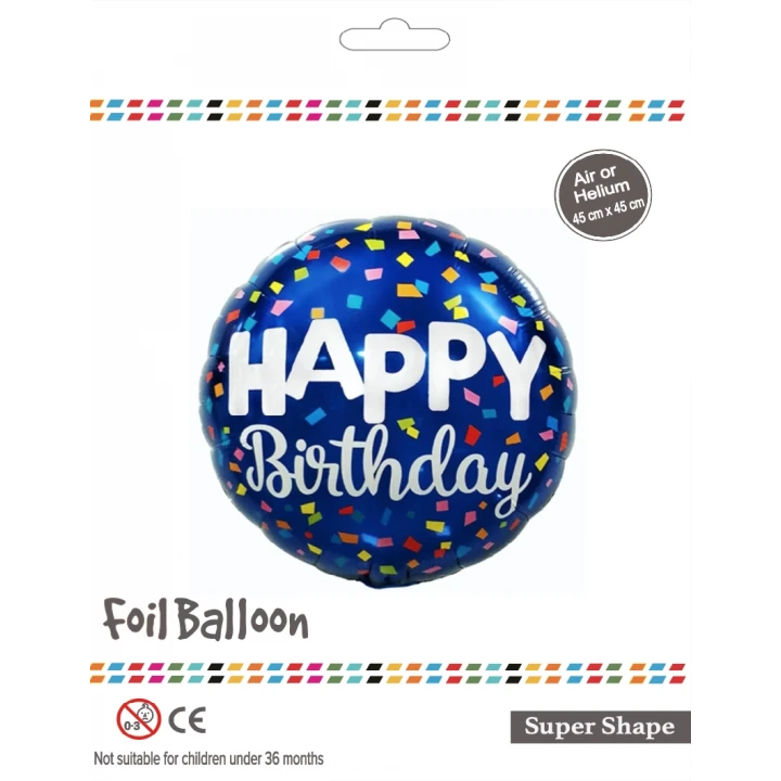 18Yuvarlak Mavi Konfeti Folyo Balon