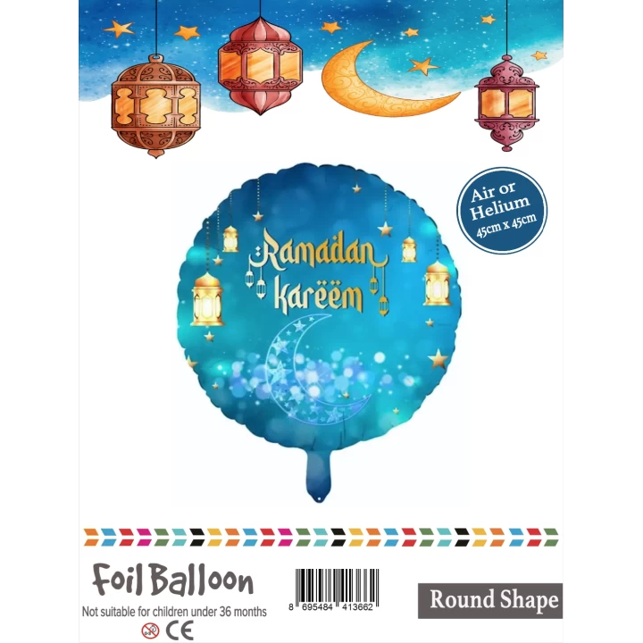 18Yuvarlak Mavi Ramazan Folyo Balon