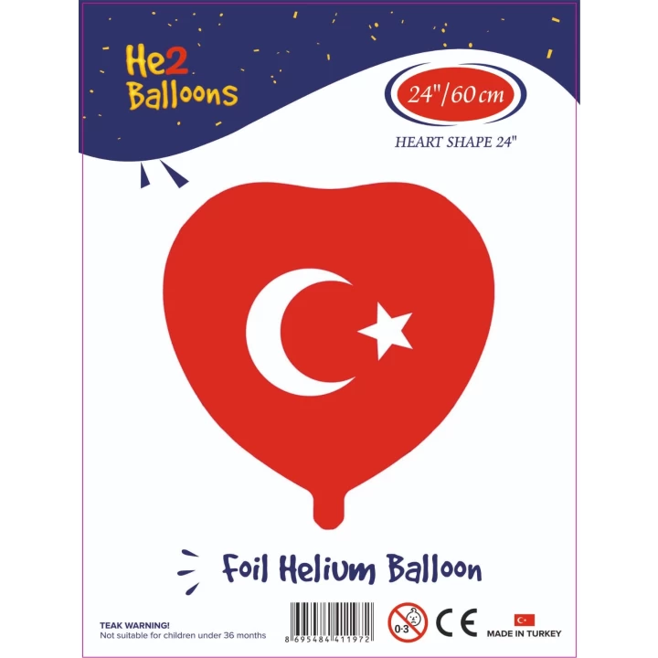 24Bayrak Baskılı Kalp Folyo Balon