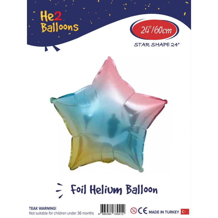 24 Gökkuşağı Renk Yıldız Folyo Balon