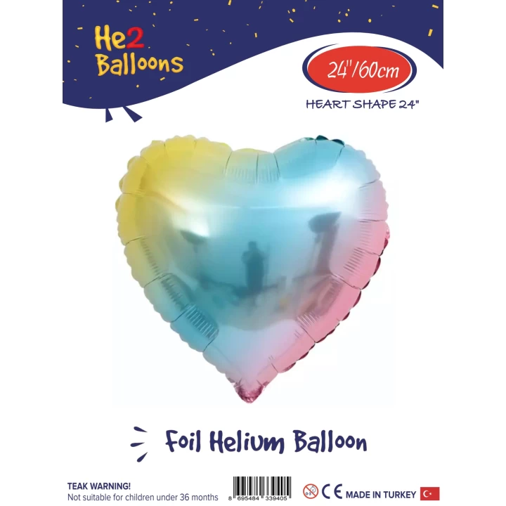 24 Gökkuşağı Kalp Folyo Balon