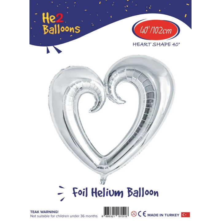 40 Delikli Gümüş Kalp Folyo Balon