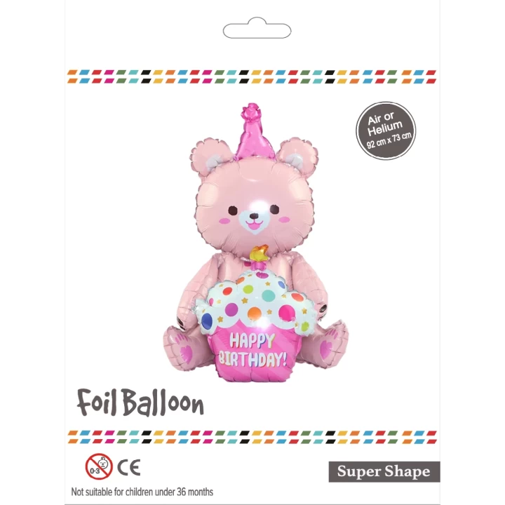 Pembe Oturan Ayı Folyo Balon