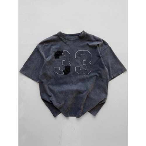 33 Baskı Oversize Unisex T-Shirt Antrasit