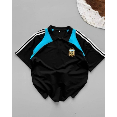 AFA Polo Yaka Oversize Tshirt Siyah