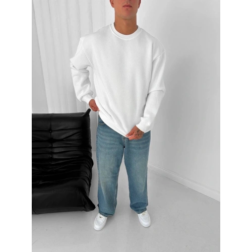 Basic Oversize Unisex Sweatshirt Beyaz