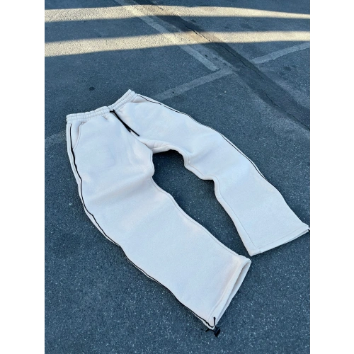 Biyeli Paça Stoper Şardonlu Eşofman Beyaz