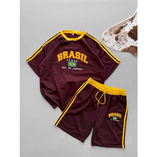 Brasil Oversize Unisex Şortlu Takım Bordo